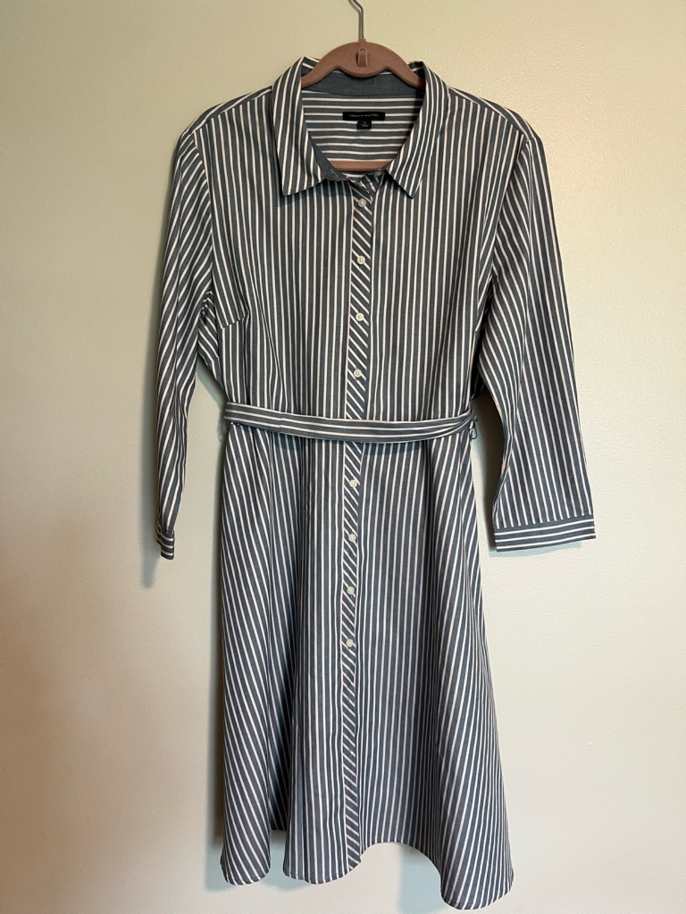 Tommy Hilfiger Dark Blue & White Striped Long-Sleeve Shirt Dress, size 16